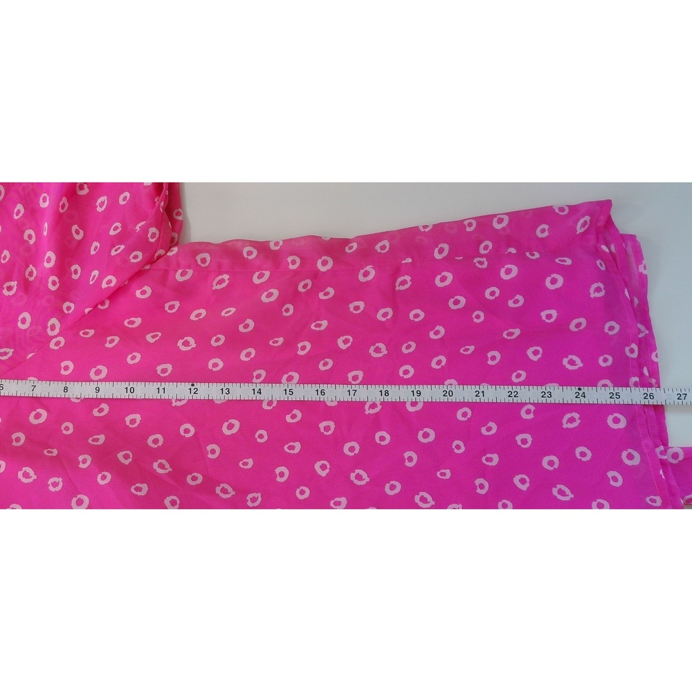 Nine West Pink White Circle Print Tie Neck Blouse Size Large Long Sleeve Top - Picture 9 of 9